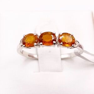 Size 8.5 Orange Kyanite three gemstones 925 Sterling Silver Ring